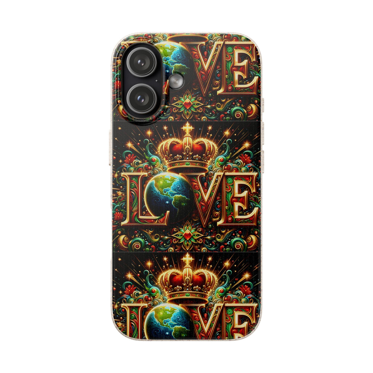 Biodegradable Phone Case — Vintage ‘LOVE’ Globe & Crown Eco-Friendly Protective Cover