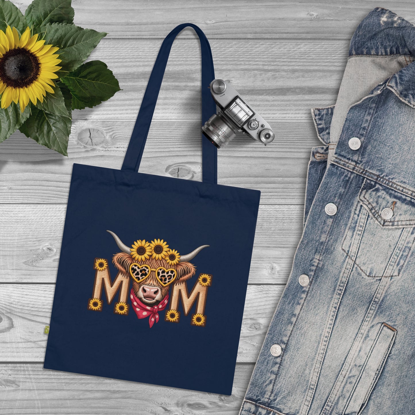 Mom Sunflower Cow Tote — Organic Cotton Mom Gift Tote Bag