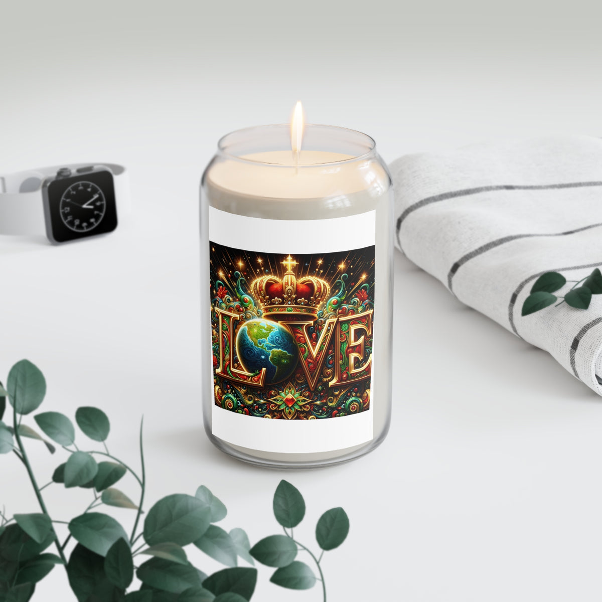 Love Earth Soy Candle — 13.75oz Scented Jar (Crown & Globe Design)