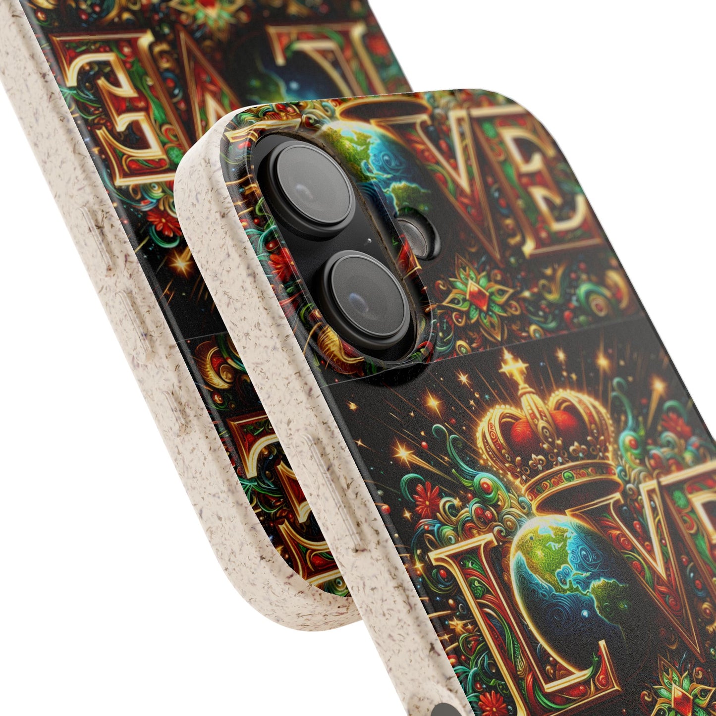 Biodegradable Phone Case — Vintage ‘LOVE’ Globe & Crown Eco-Friendly Protective Cover