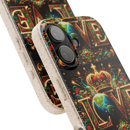 Biodegradable Phone Case — Vintage ‘LOVE’ Globe &amp; Crown Eco-Friendly Protective Cover