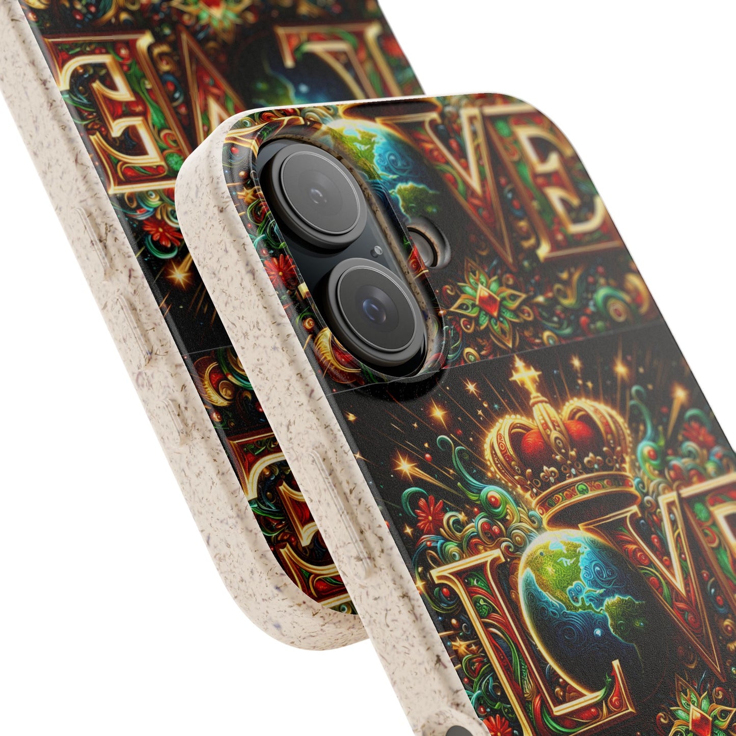 Biodegradable Phone Case — Vintage ‘LOVE’ Globe & Crown Eco-Friendly Protective Cover