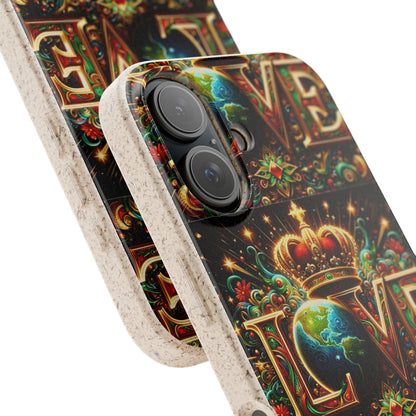Biodegradable Phone Case — Vintage ‘LOVE’ Globe &amp; Crown Eco-Friendly Protective Cover