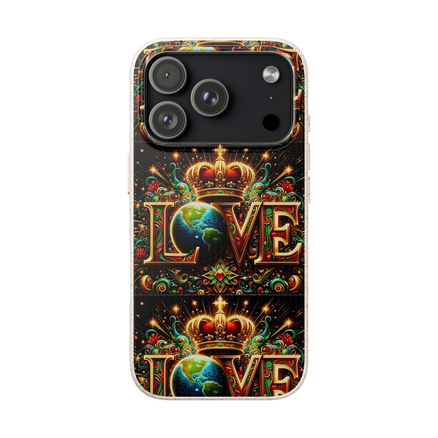 Biodegradable Phone Case — Vintage ‘LOVE’ Globe & Crown Eco-Friendly Protective Cover