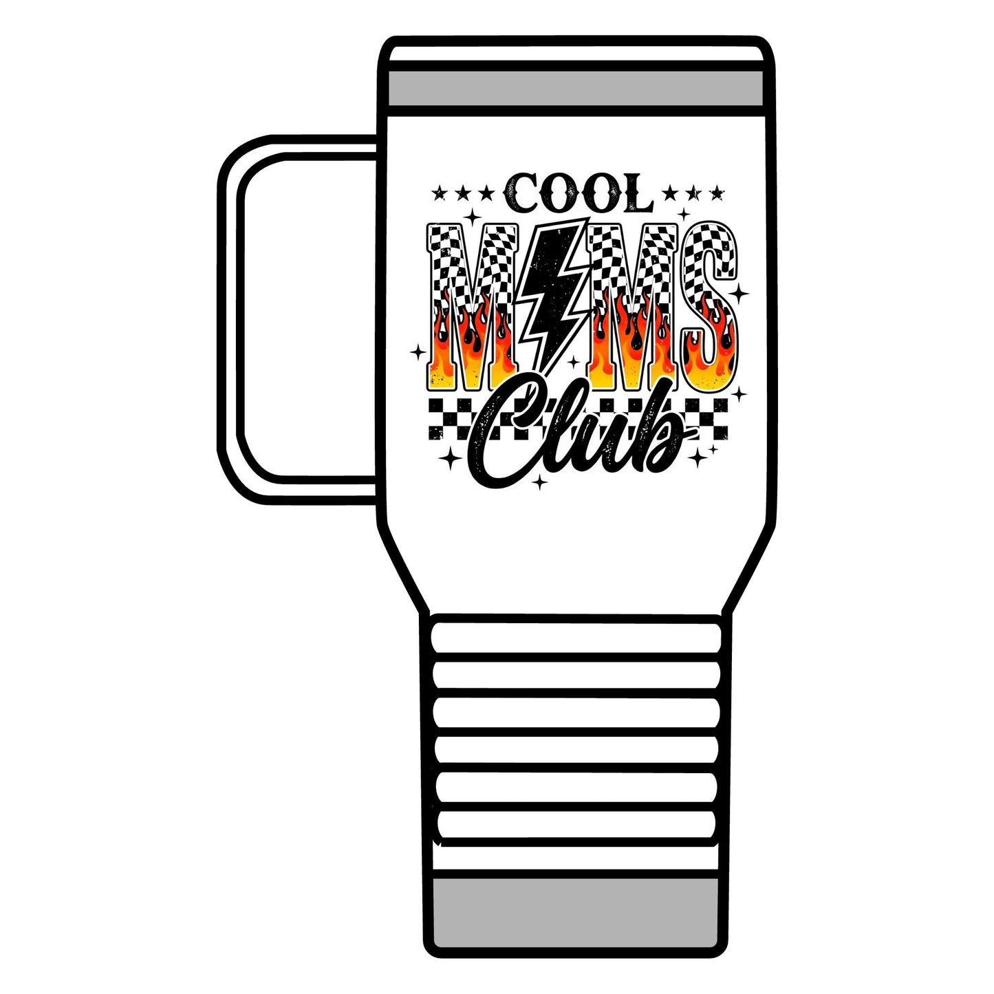 Cool Moms Club 20oz Travel Mug – Retro Flame Lightning Design