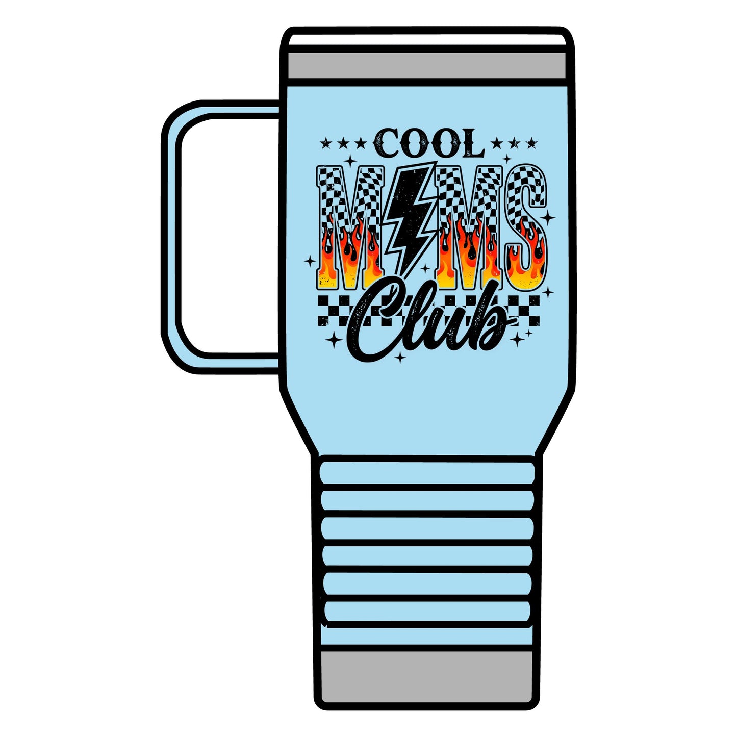 Cool Moms Club 20oz Travel Mug – Retro Flame Lightning Design