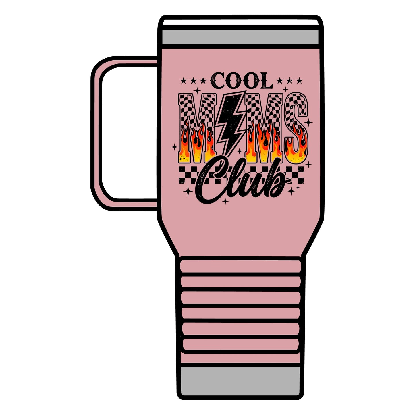 Cool Moms Club 20oz Travel Mug – Retro Flame Lightning Design