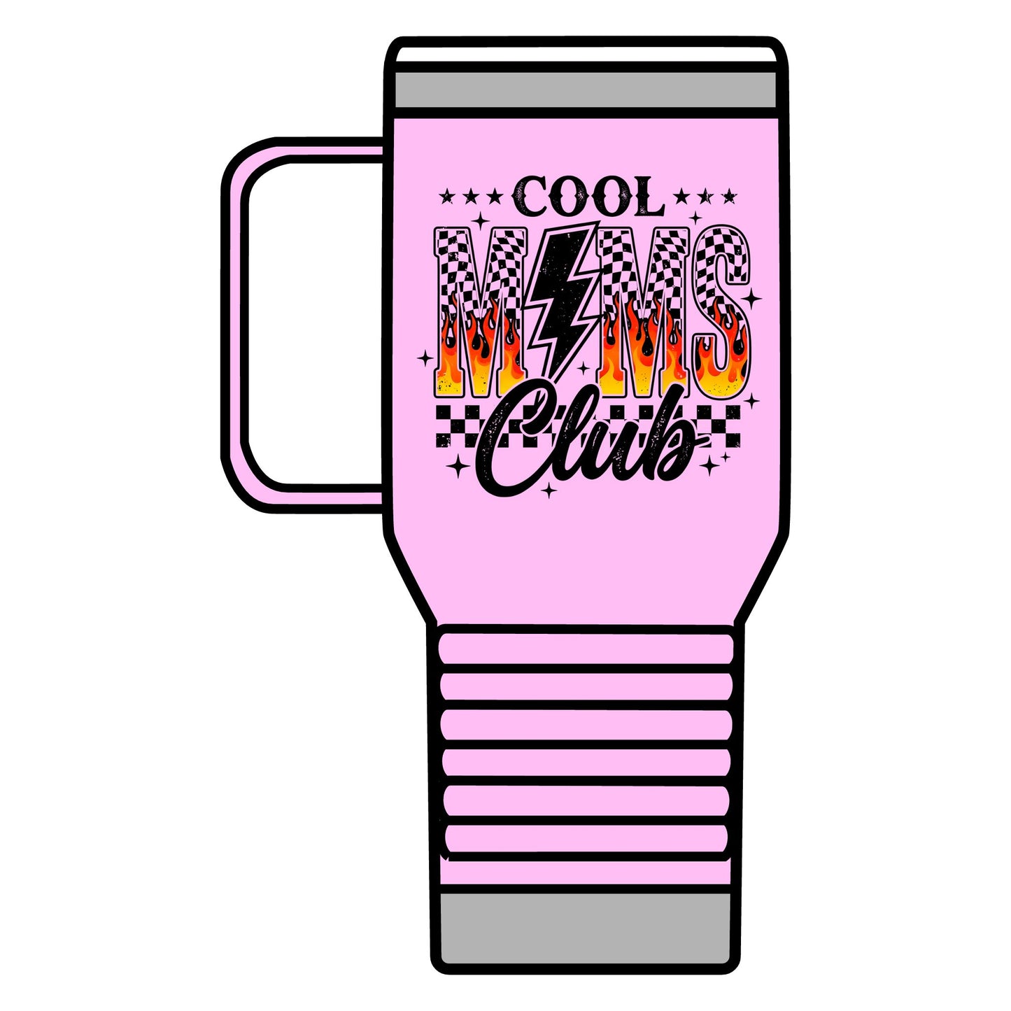 Cool Moms Club 20oz Travel Mug – Retro Flame Lightning Design