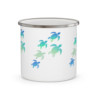 Turtle Pattern Enamel Camping Mug — Sea Turtle Camping Coffee Cup