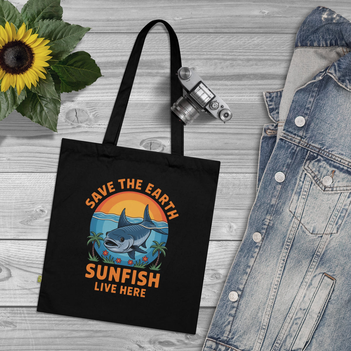 Save the Earth Sunfish Tote Bag — Organic Cotton Eco Beach Shopper
