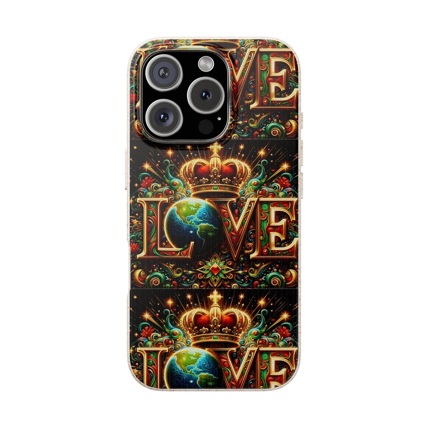 Biodegradable Phone Case — Vintage ‘LOVE’ Globe & Crown Eco-Friendly Protective Cover