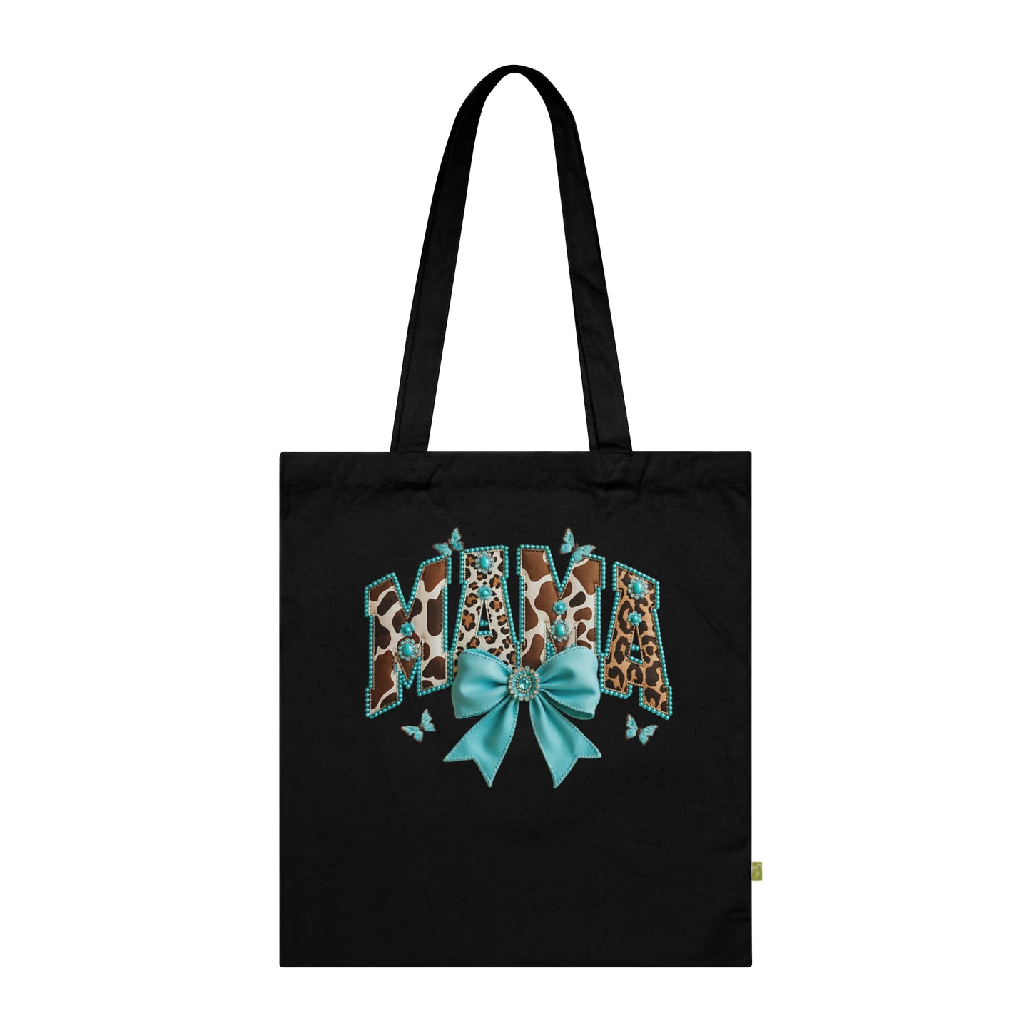 Mama Tote Bag – Turquoise Leopard Bow Organic Cotton Market Tote