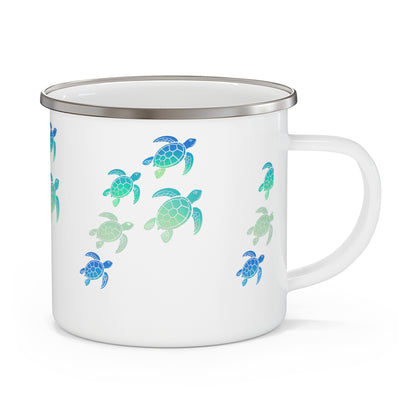 Turtle Pattern Enamel Camping Mug — Sea Turtle Camping Coffee Cup