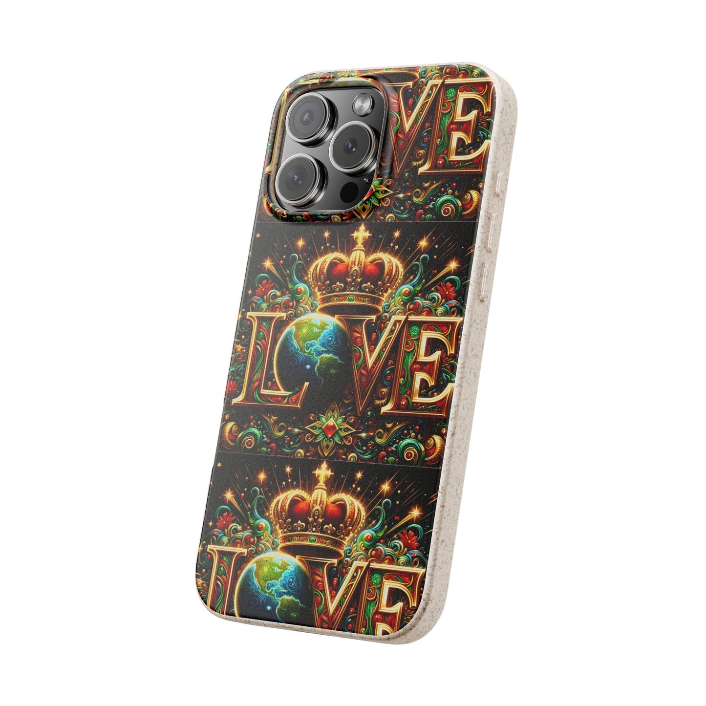 Biodegradable Phone Case — Vintage ‘LOVE’ Globe & Crown Eco-Friendly Protective Cover