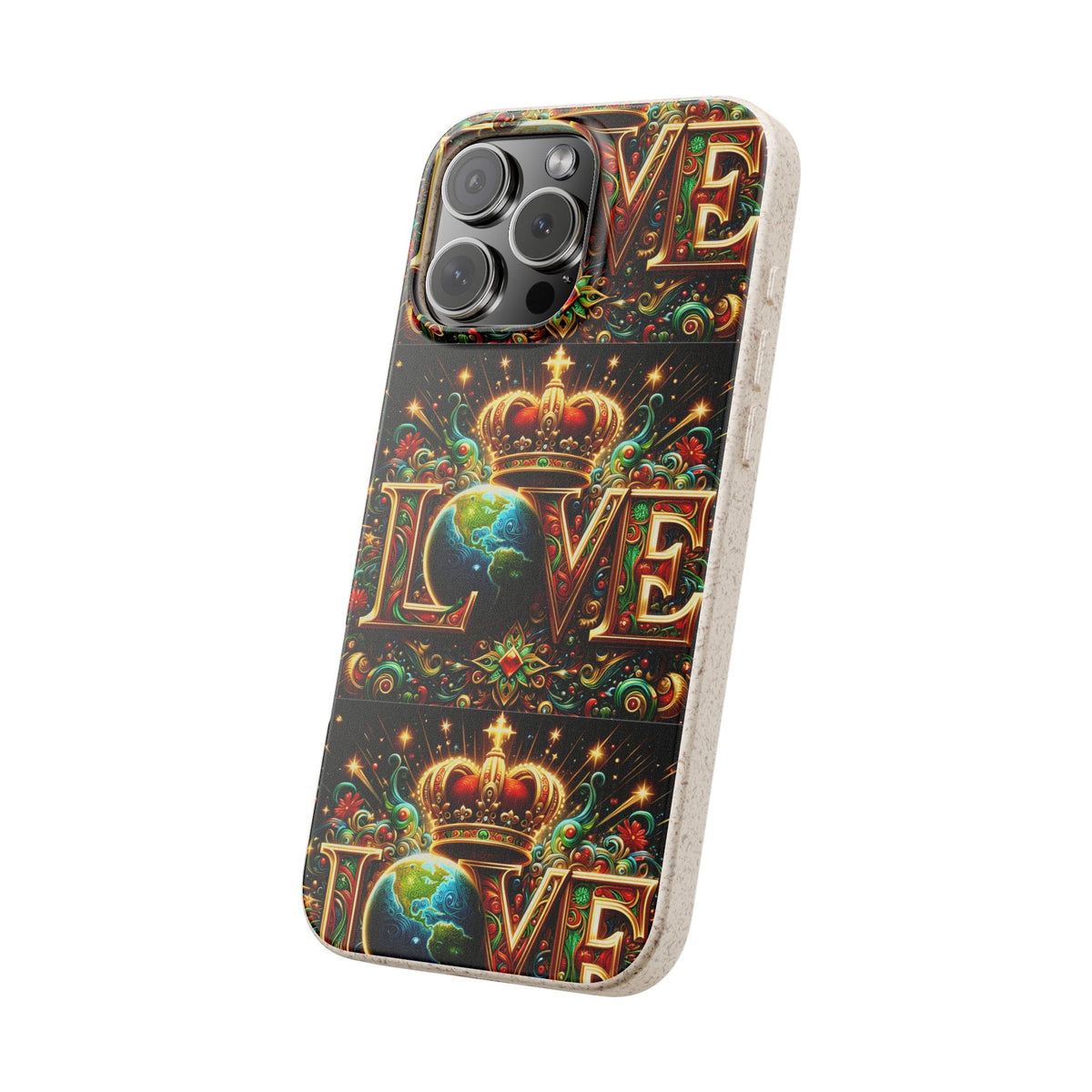 Biodegradable Phone Case — Vintage ‘LOVE’ Globe &amp; Crown Eco-Friendly Protective Cover
