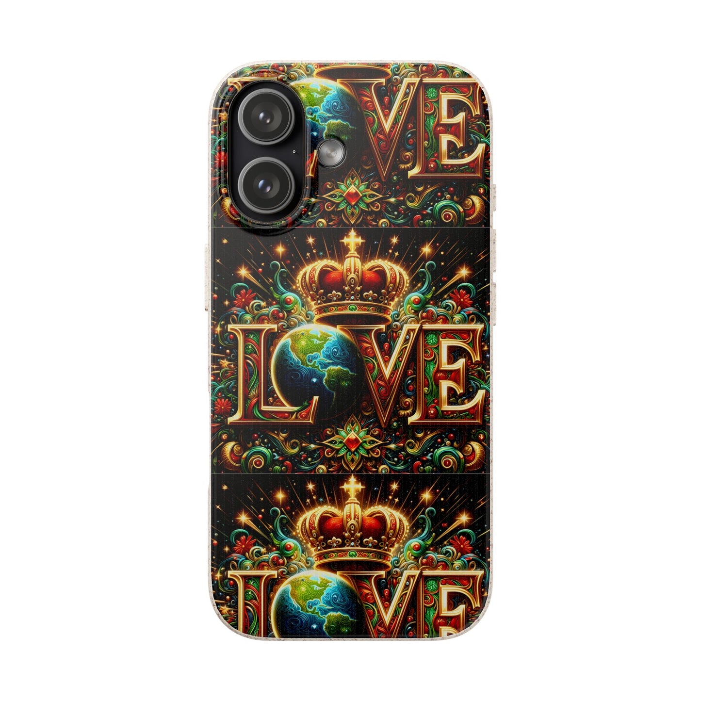 Biodegradable Phone Case — Vintage ‘LOVE’ Globe & Crown Eco-Friendly Protective Cover