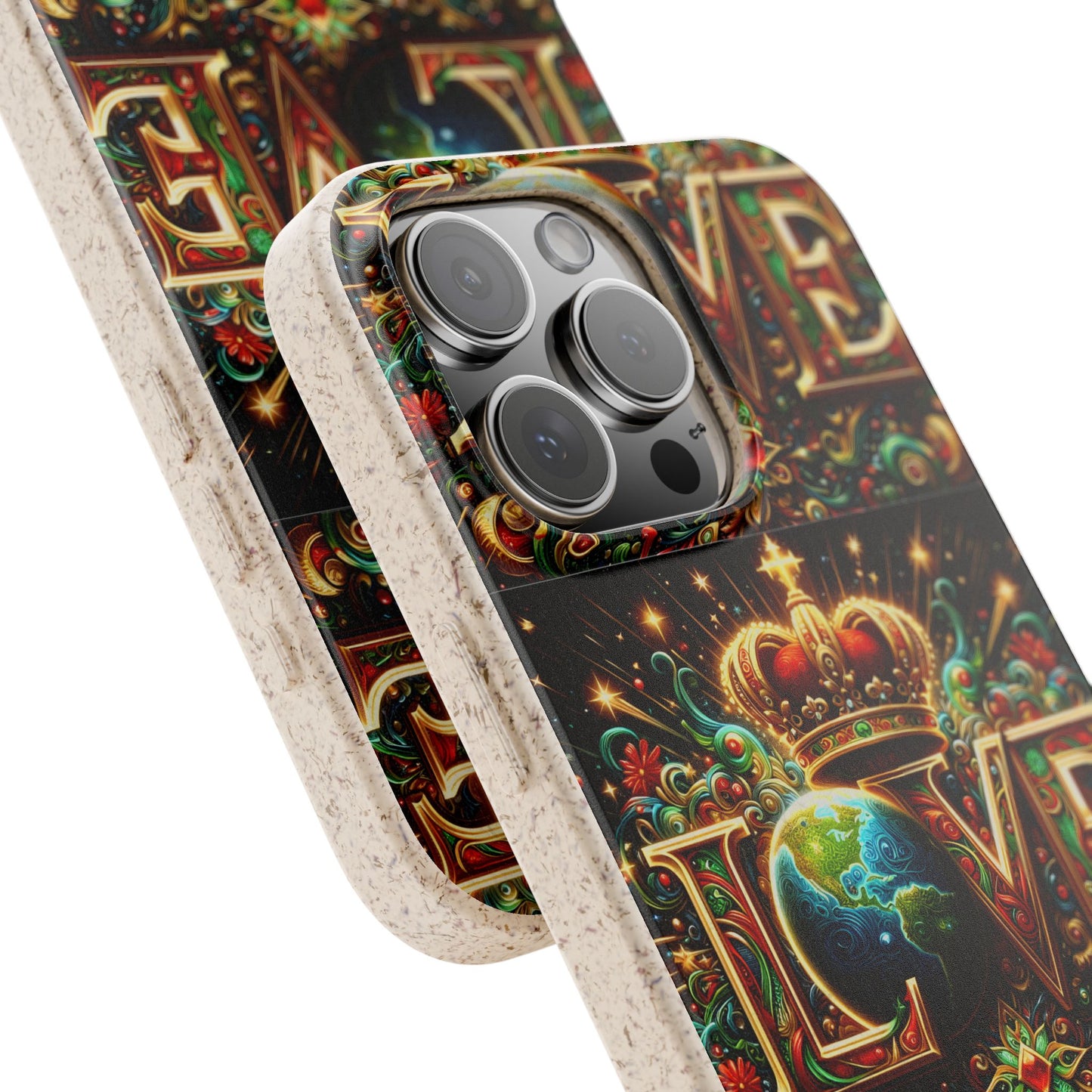 Biodegradable Phone Case — Vintage ‘LOVE’ Globe & Crown Eco-Friendly Protective Cover
