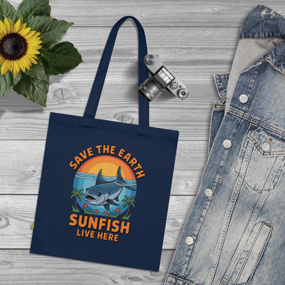 Save the Earth Sunfish Tote Bag — Organic Cotton Eco Beach Shopper