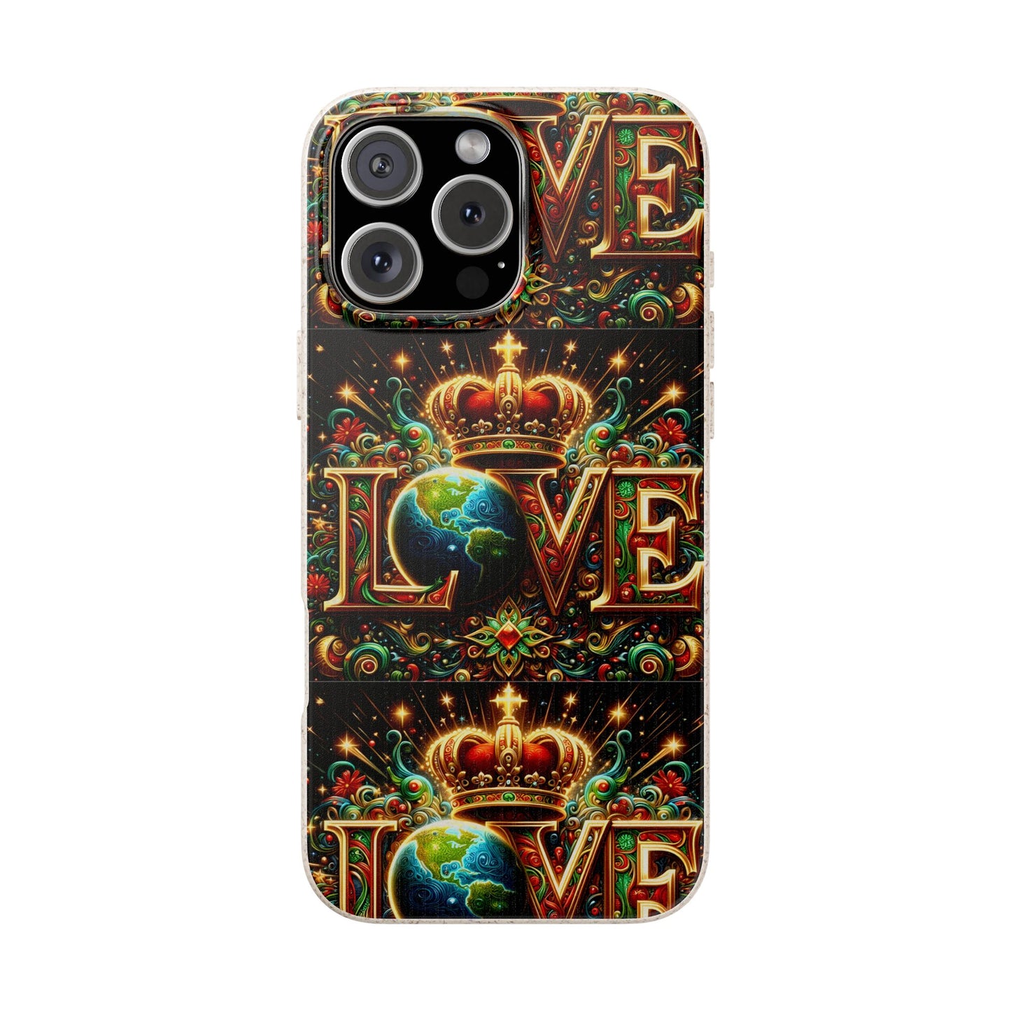 Biodegradable Phone Case — Vintage ‘LOVE’ Globe & Crown Eco-Friendly Protective Cover