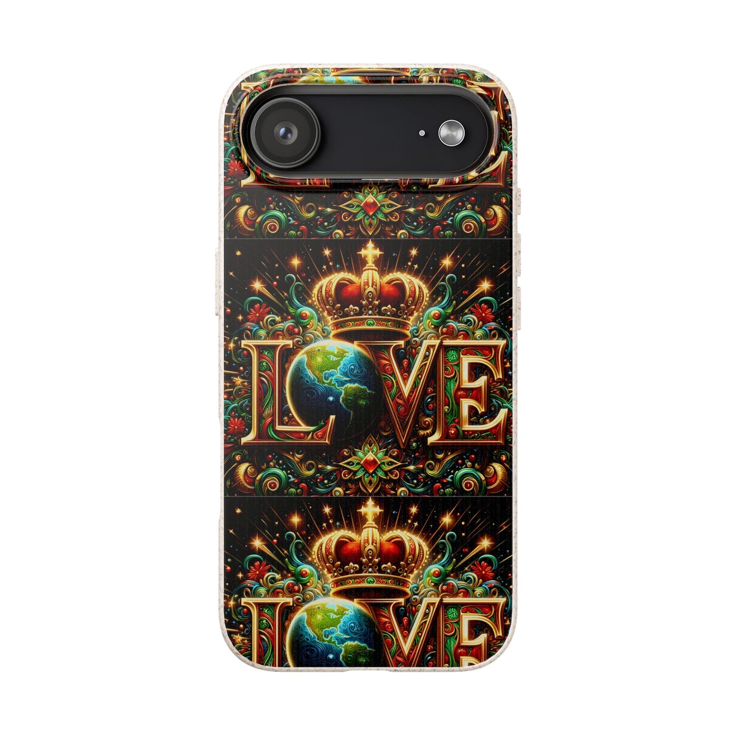 Biodegradable Phone Case — Vintage ‘LOVE’ Globe & Crown Eco-Friendly Protective Cover