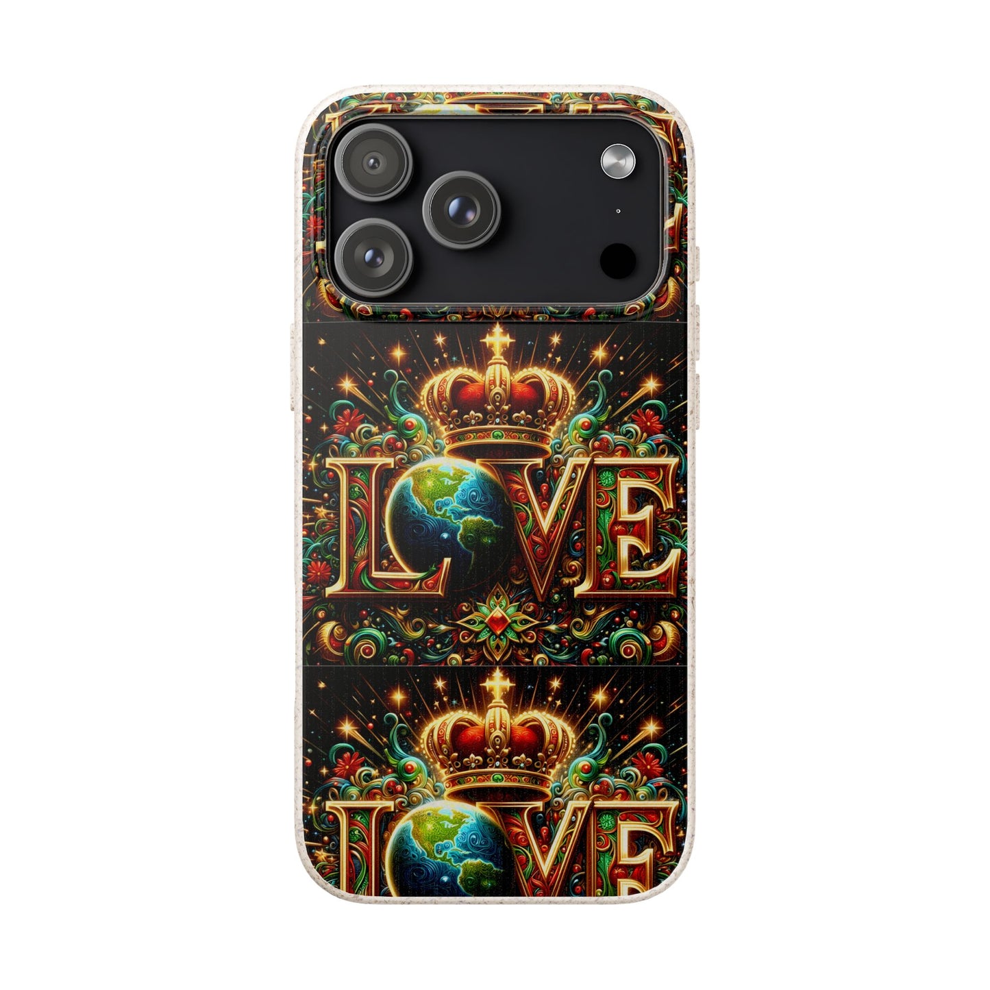 Biodegradable Phone Case — Vintage ‘LOVE’ Globe & Crown Eco-Friendly Protective Cover