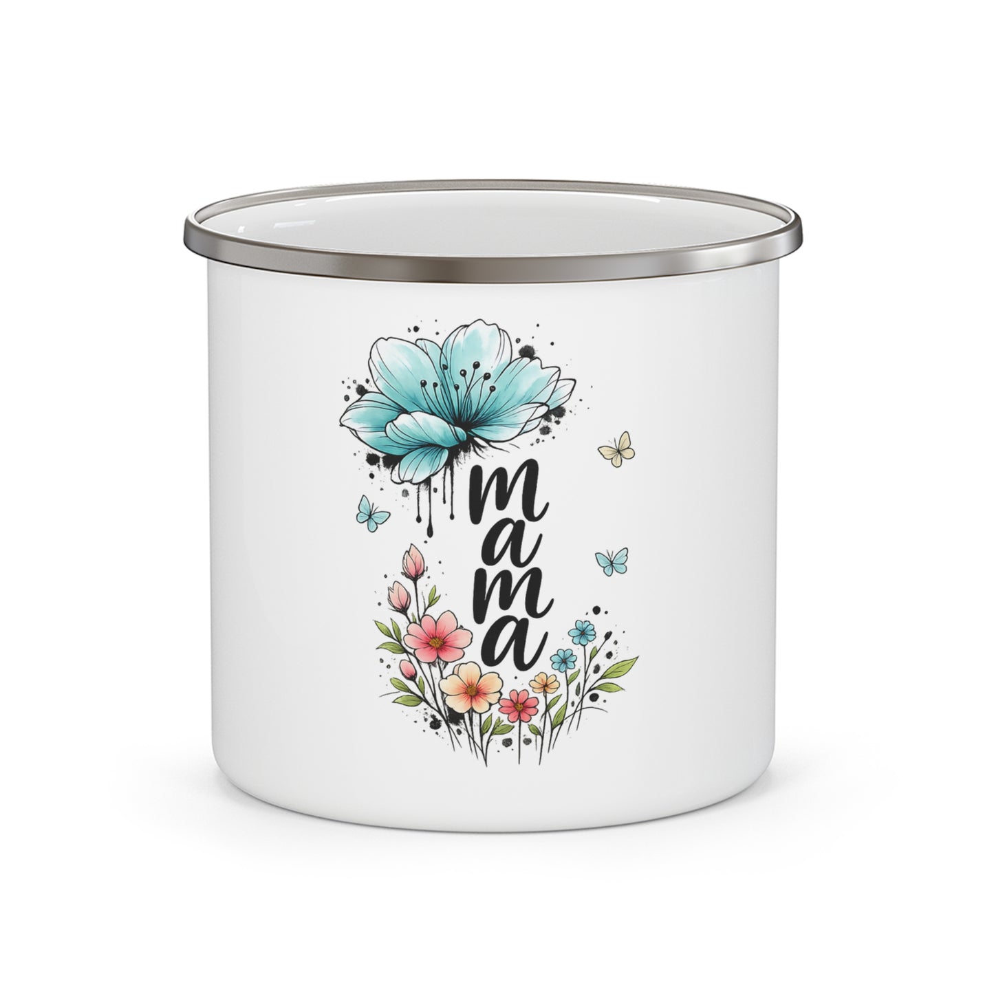Enamel Camping Mug — "Motherhood Is The Realest Hood" Cute Duck Mom & Baby Design