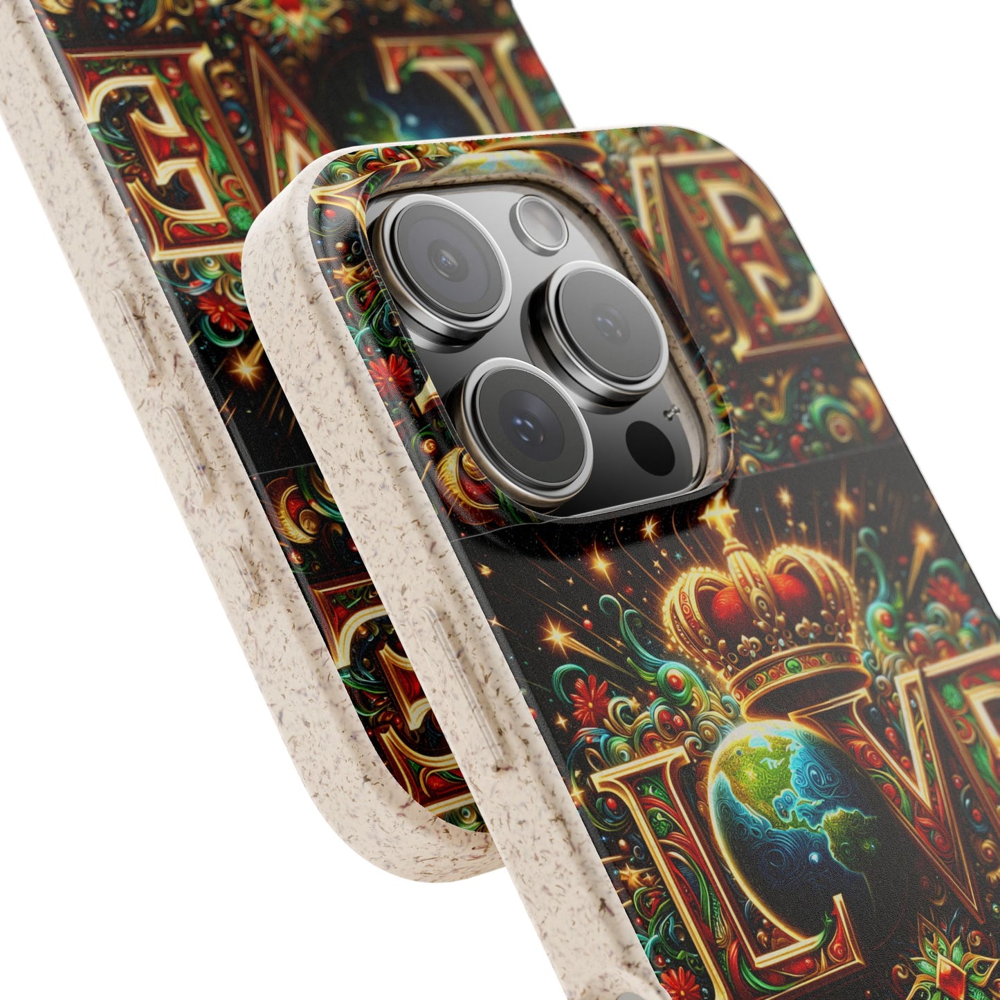 Biodegradable Phone Case — Vintage ‘LOVE’ Globe & Crown Eco-Friendly Protective Cover