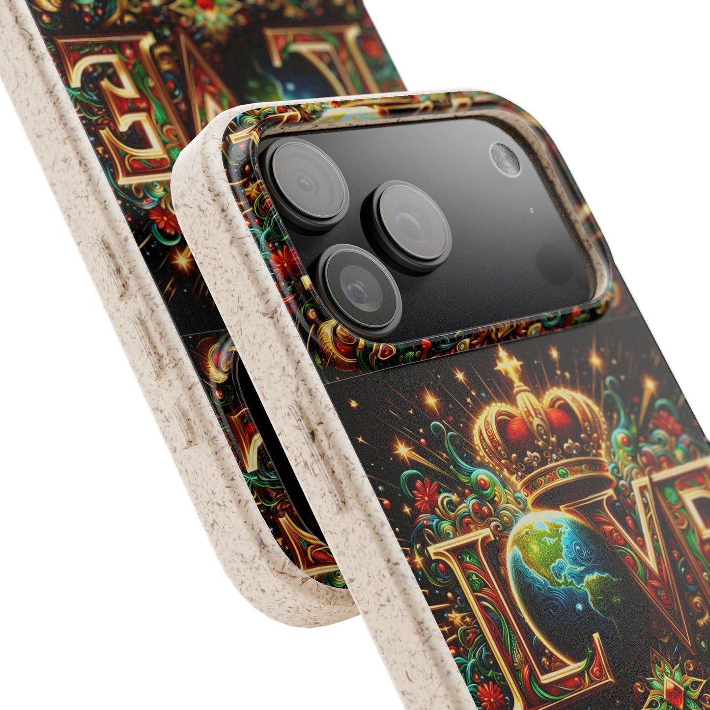 Biodegradable Phone Case — Vintage ‘LOVE’ Globe & Crown Eco-Friendly Protective Cover