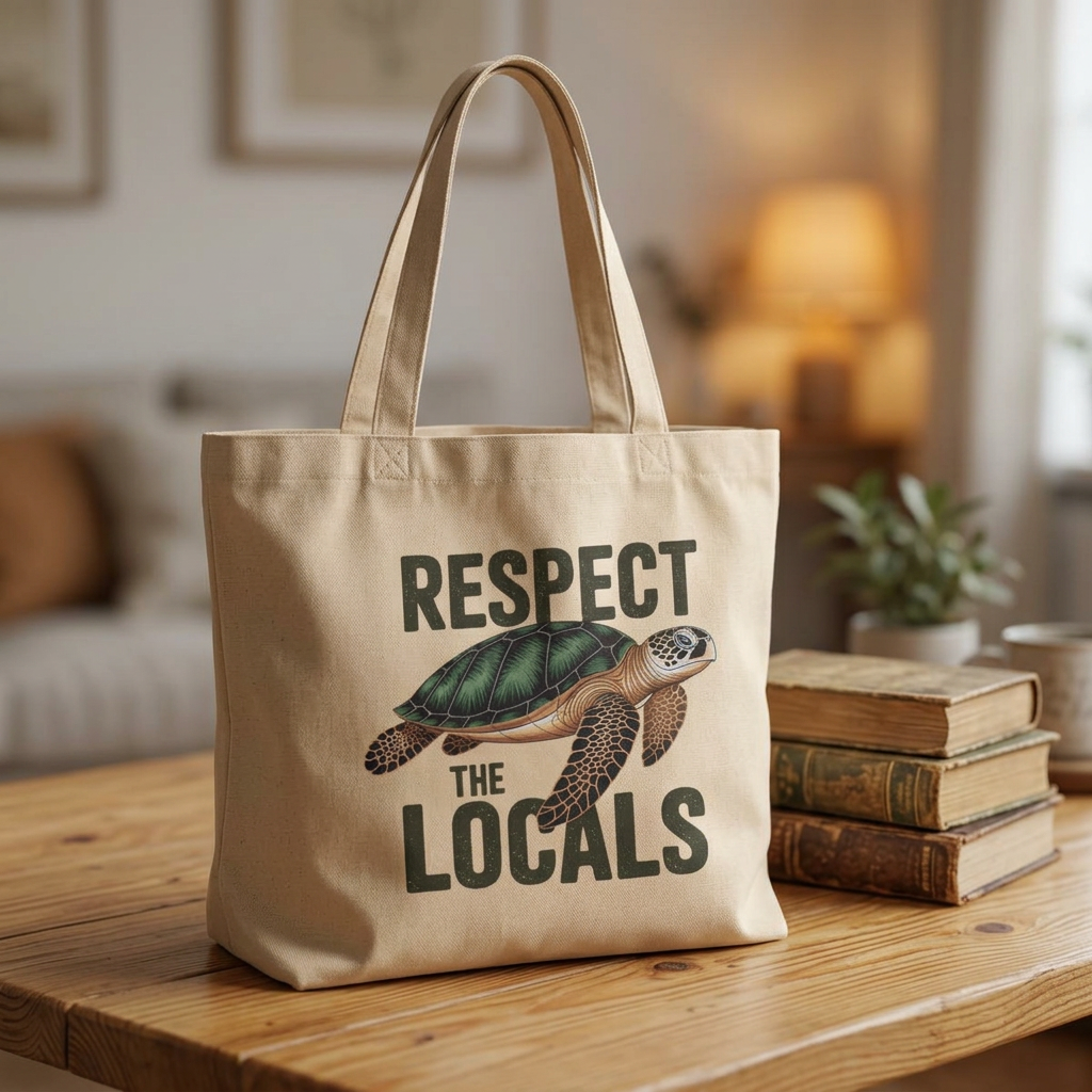 Tote Bag — "Respect the Locals" Sea Turtle Eco Tote (Beach, Ocean Conservation)