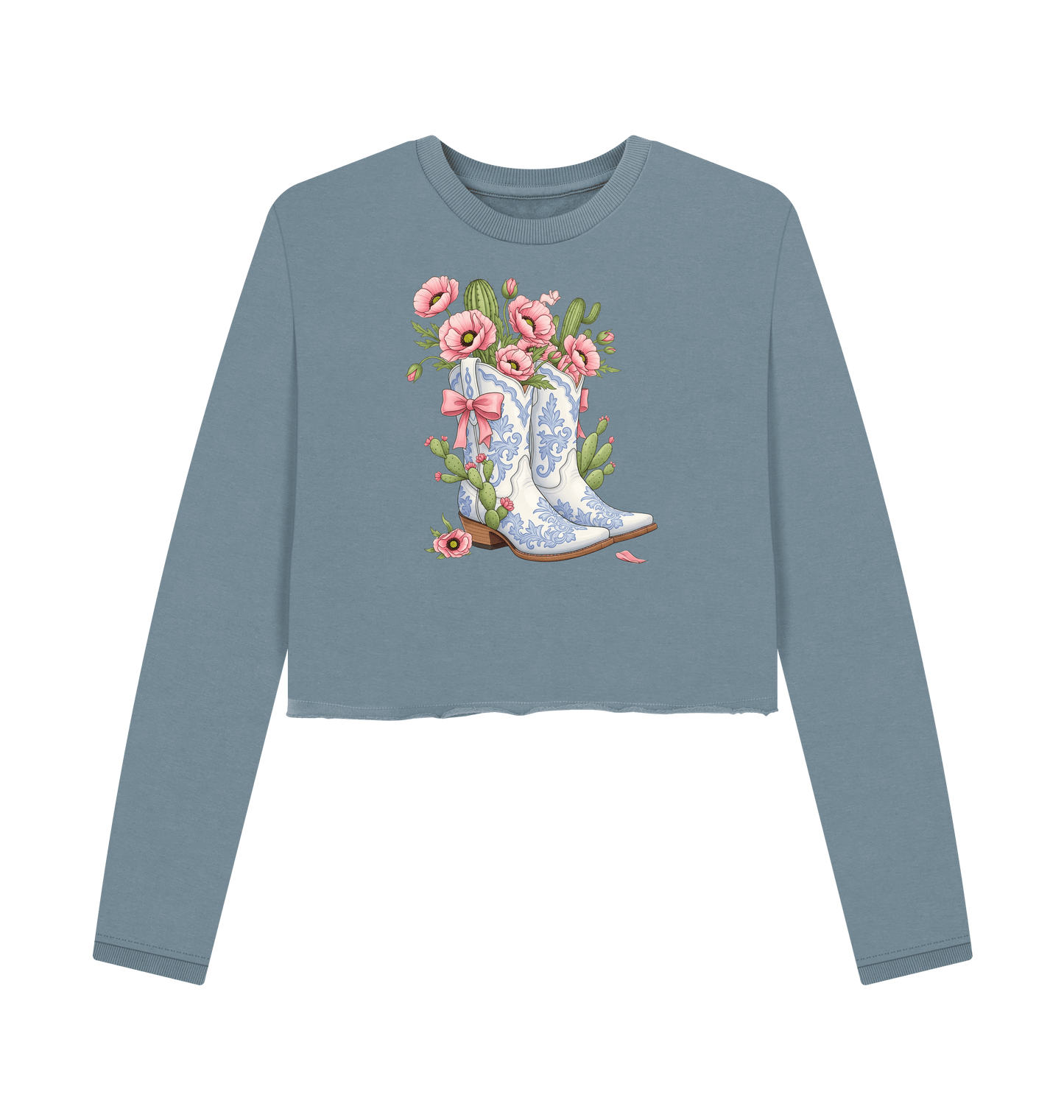 Stone Blue Printed Boxy Jumpers Front