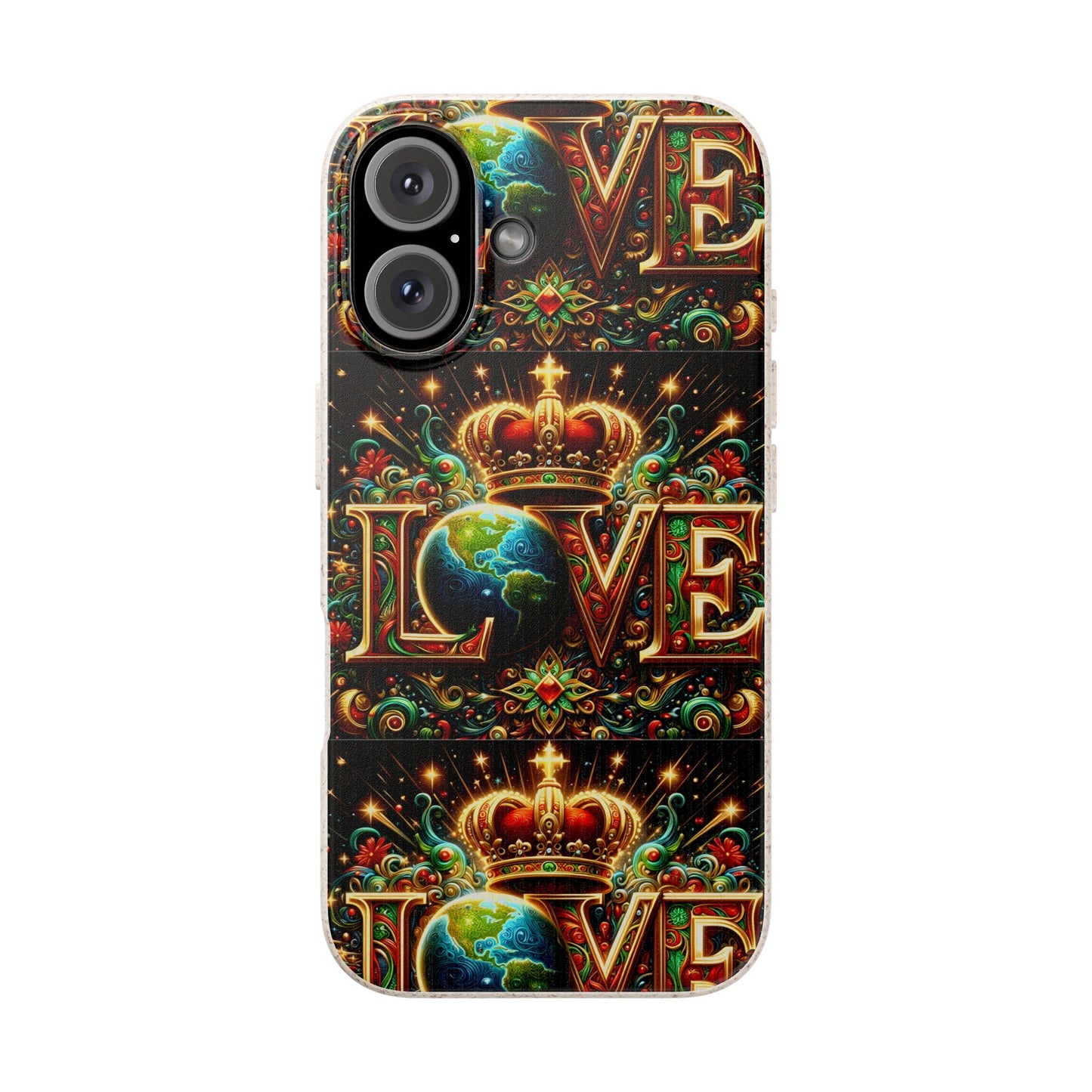 Biodegradable Phone Case — Vintage ‘LOVE’ Globe & Crown Eco-Friendly Protective Cover