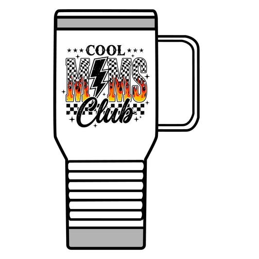 Cool Moms Club 20oz Travel Mug – Retro Flame Lightning Design