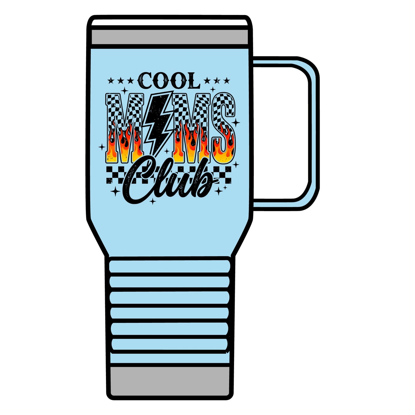 Cool Moms Club 20oz Travel Mug – Retro Flame Lightning Design