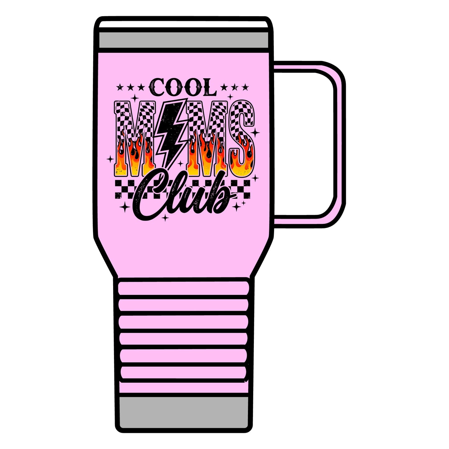 Cool Moms Club 20oz Travel Mug – Retro Flame Lightning Design