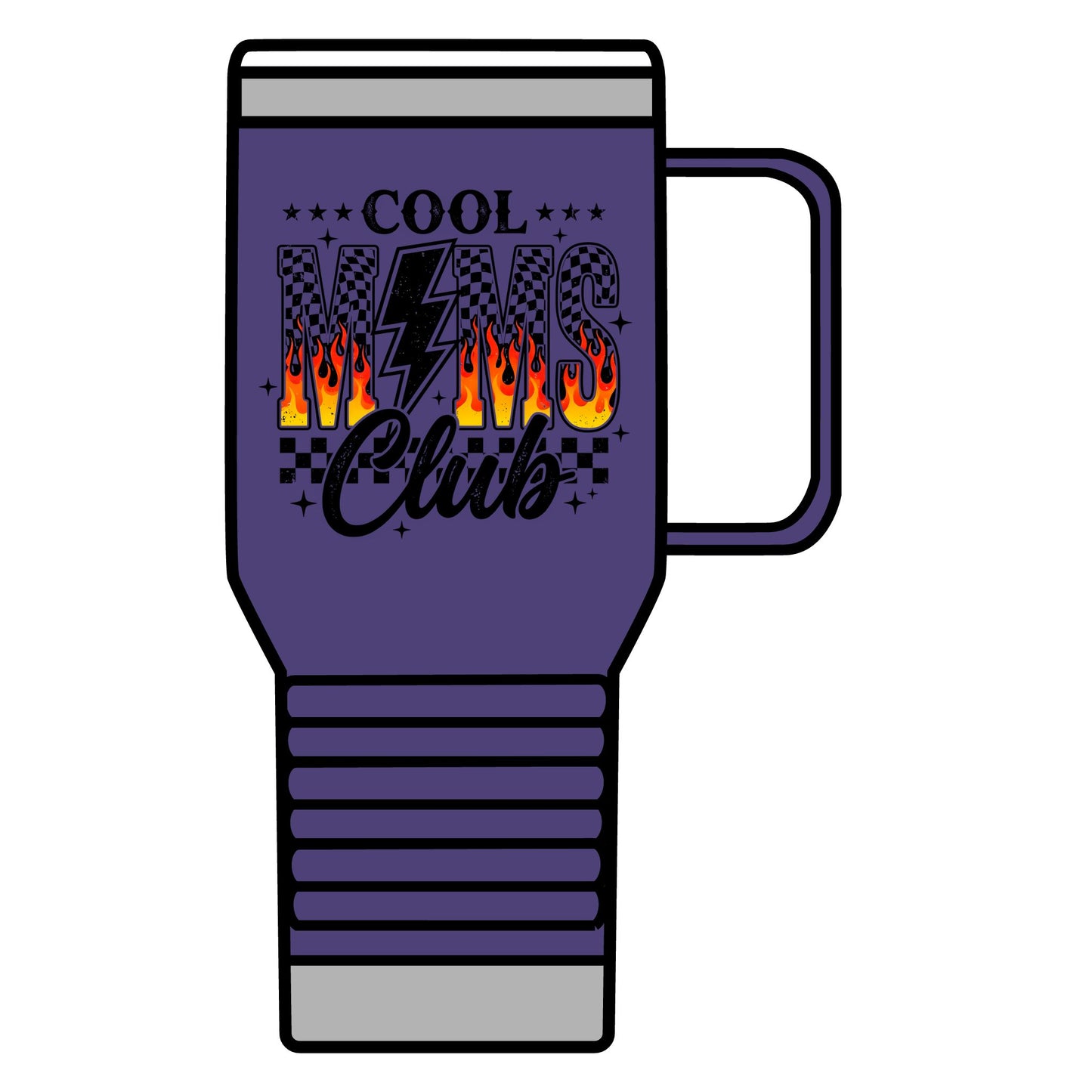 Cool Moms Club 20oz Travel Mug – Retro Flame Lightning Design