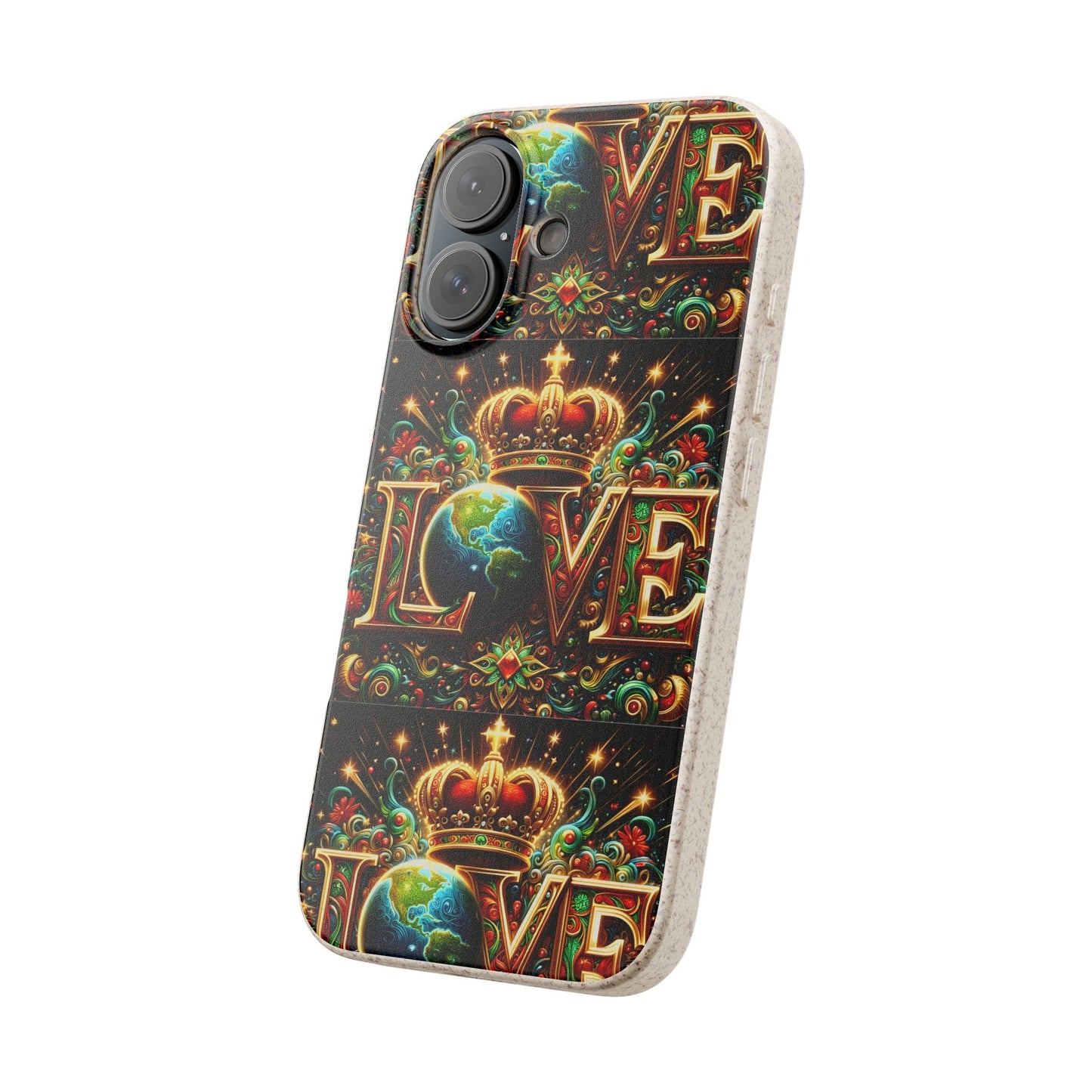 Biodegradable Phone Case — Vintage ‘LOVE’ Globe & Crown Eco-Friendly Protective Cover