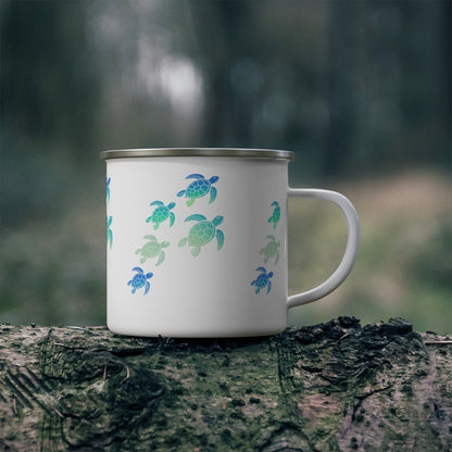 Turtle Pattern Enamel Camping Mug — Sea Turtle Camping Coffee Cup