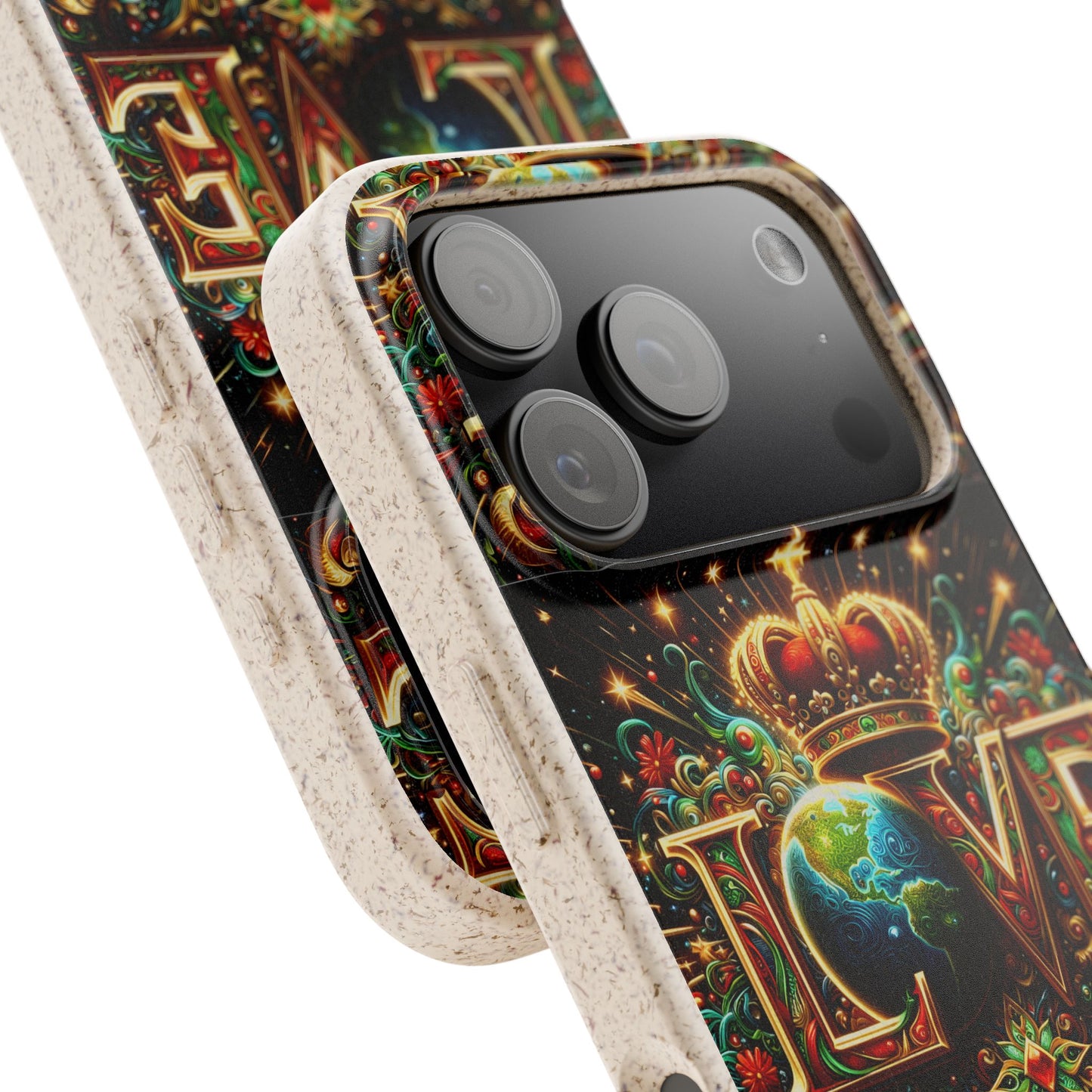 Biodegradable Phone Case — Vintage ‘LOVE’ Globe & Crown Eco-Friendly Protective Cover