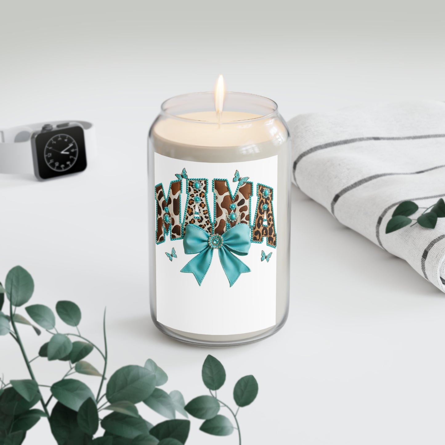 Aqua Leopard 'Mama' Soy Candle — 13.75 oz Scented Jar