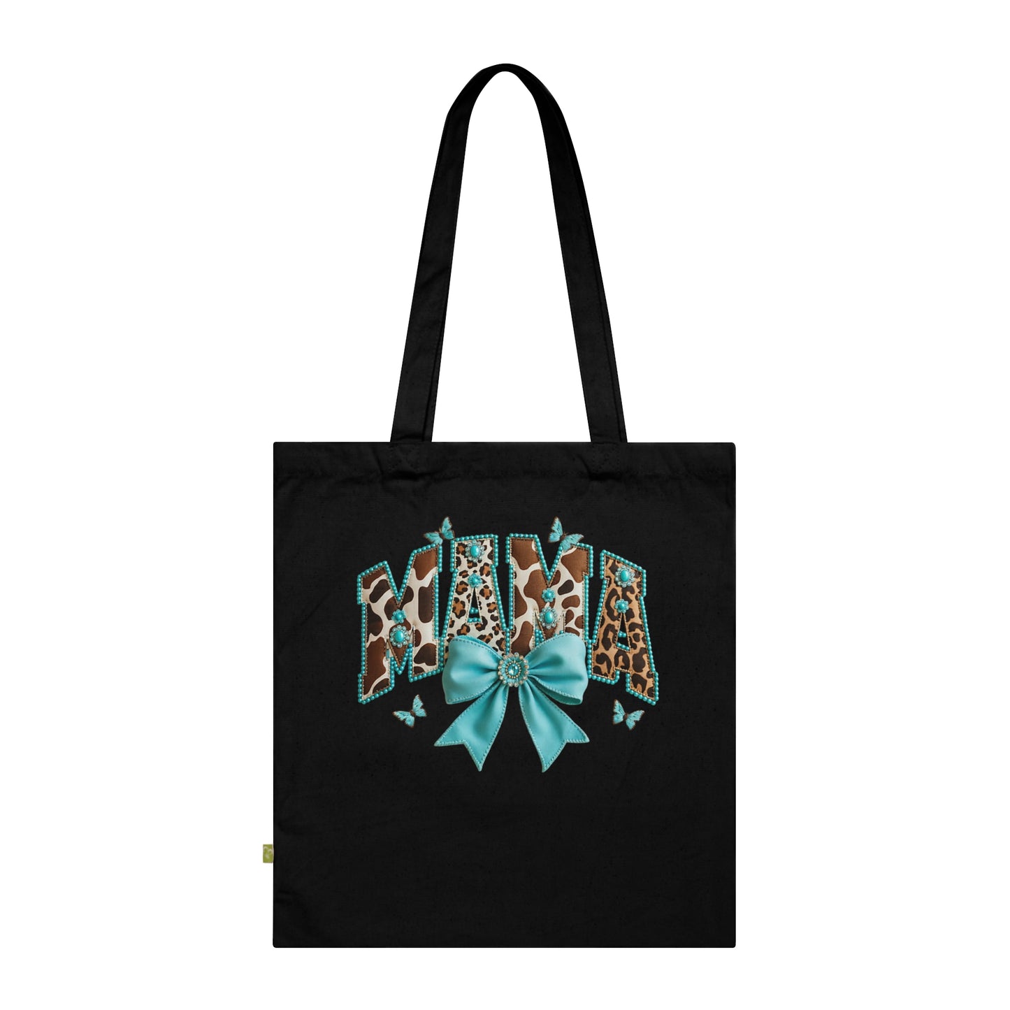 Mama Tote Bag – Turquoise Leopard Bow Organic Cotton Market Tote