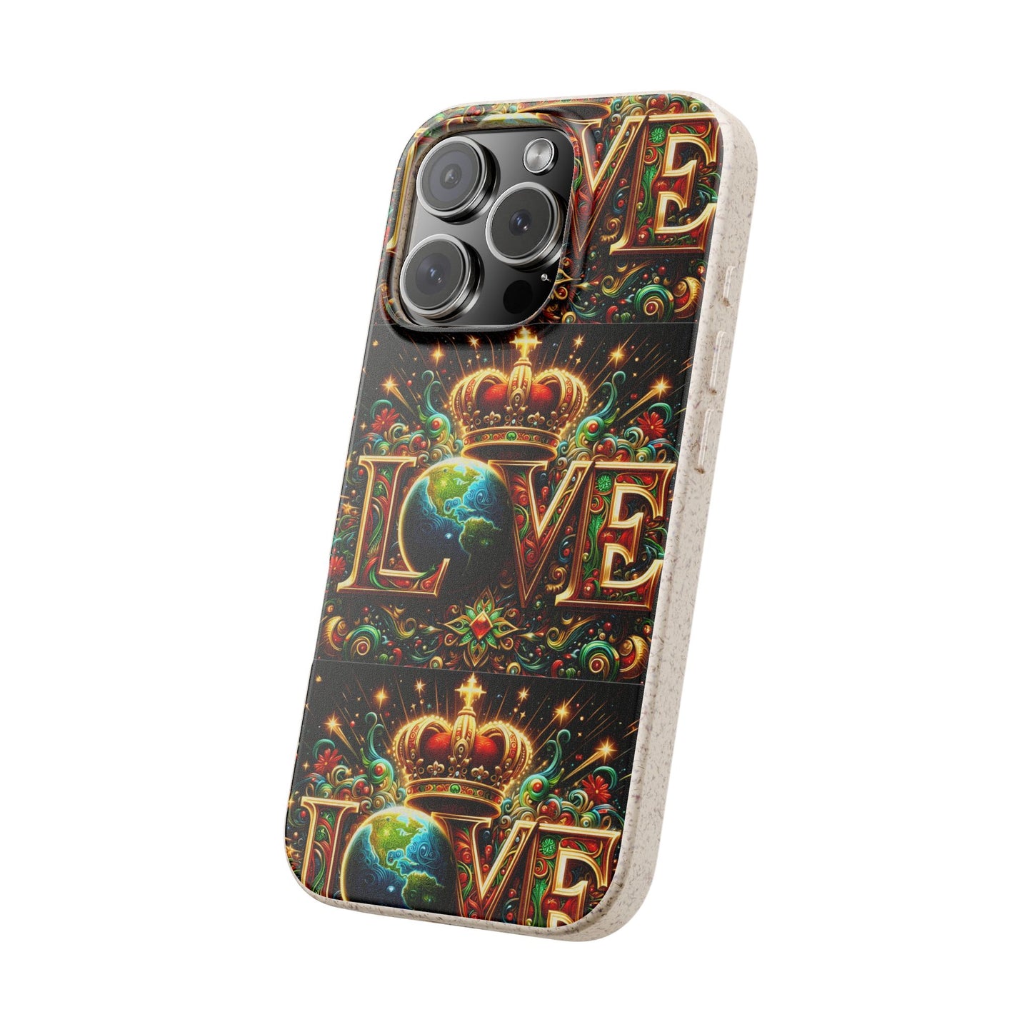 Biodegradable Phone Case — Vintage ‘LOVE’ Globe & Crown Eco-Friendly Protective Cover