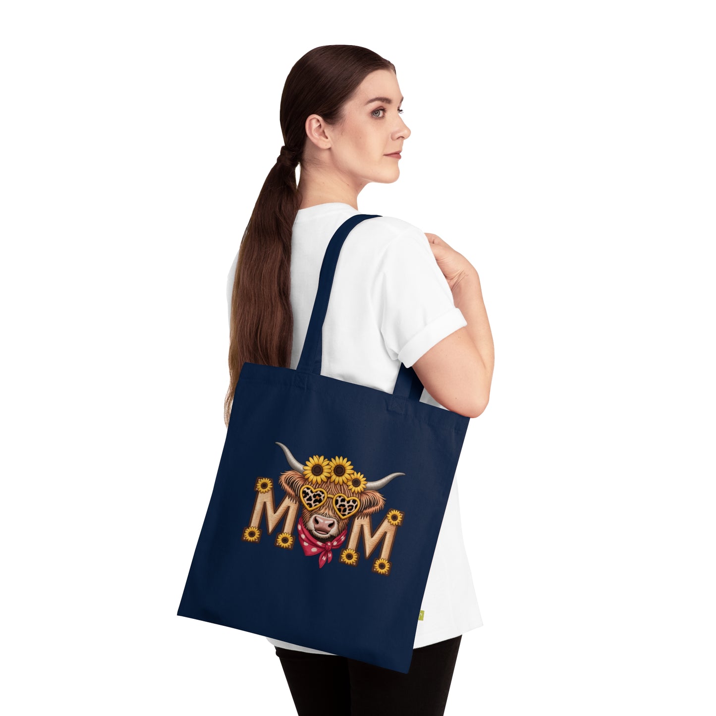 Mom Sunflower Cow Tote — Organic Cotton Mom Gift Tote Bag